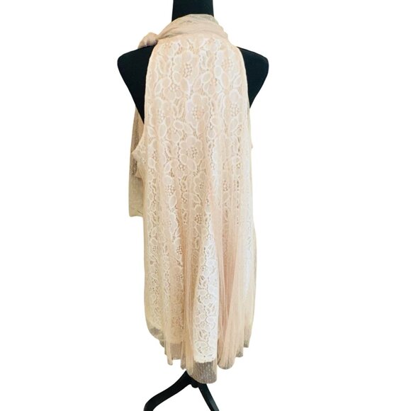 NWT RYU IVORY DRESS TAN TULLE NUDE LACE TIE NECK HALTER M Party Wedding Cocktail - Picture 3 of 14